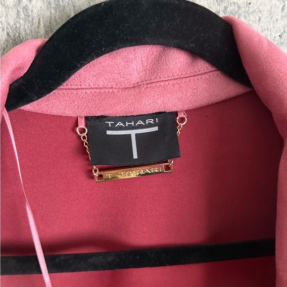 Elegant Pink Women's Coat faux leather dusty rose coat with pockets - Picture 7 of 10